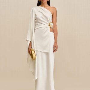 CHANTEL SKIRT - OFF WHITE HAMMERED SATIN