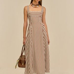 CARLA DRESS - SMALL SADDLE STRIPE