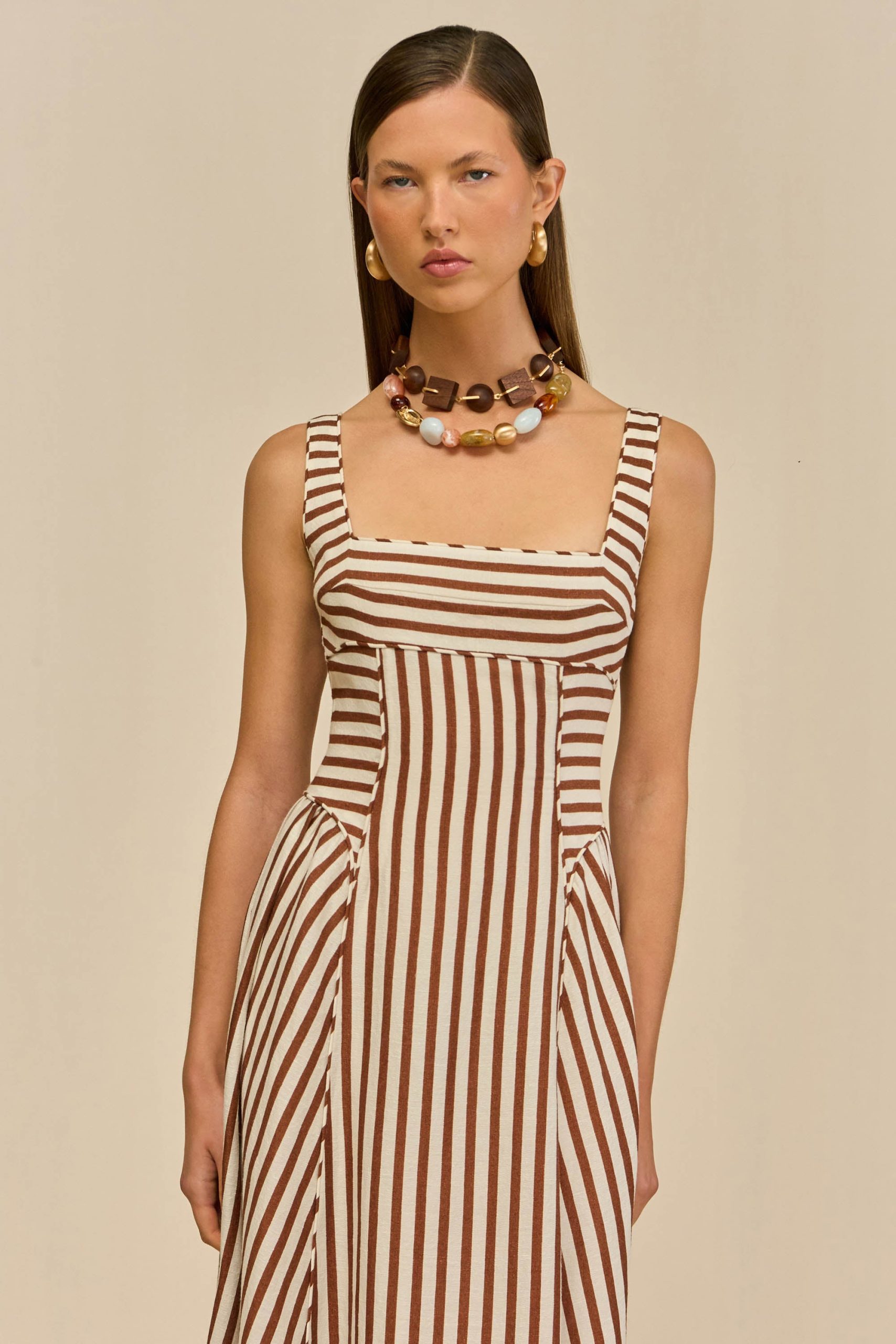 CARLA DRESS - SMALL SADDLE STRIPE - Image 3
