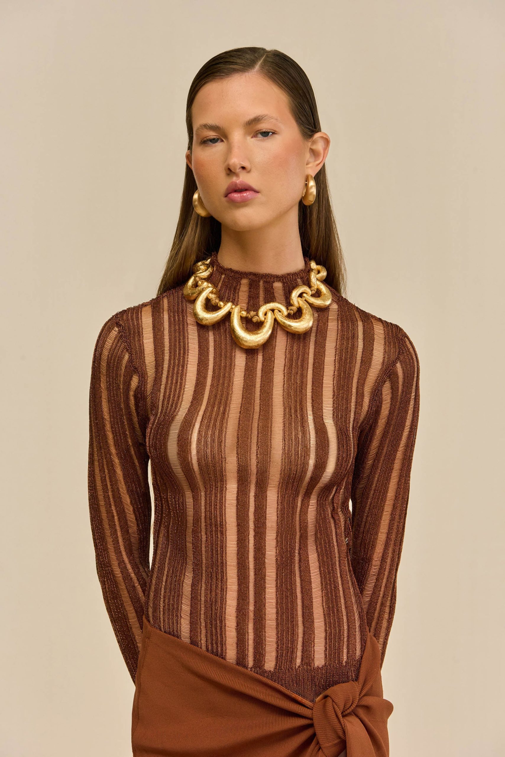 KYLA KNIT TOP - SADDLE - Image 3