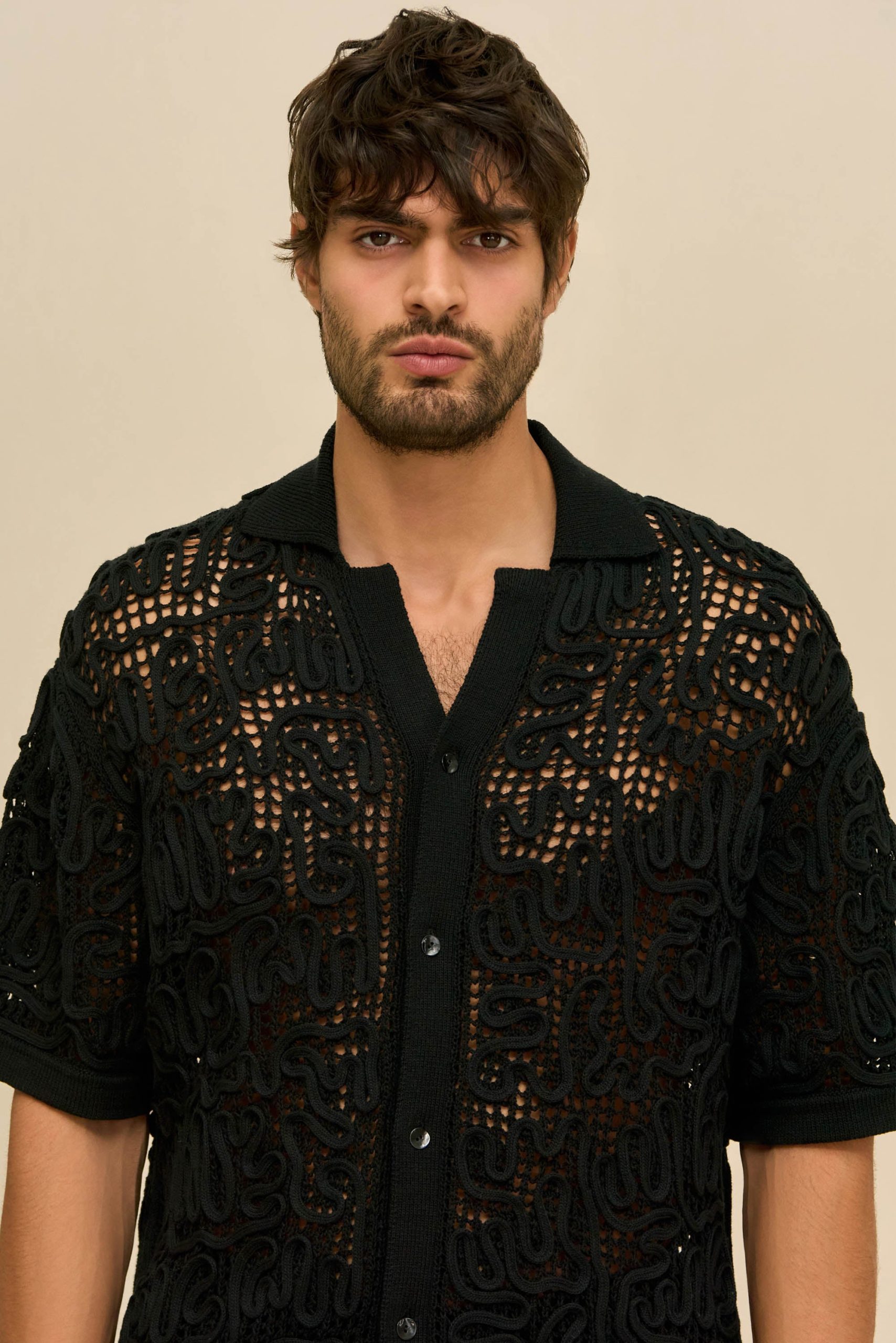 BOHOL CROCHET SHIRT - BLACK