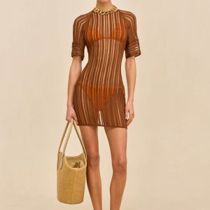 RURU KNIT COVERUP DRESS - SADDLE