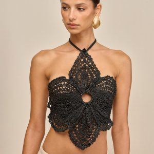 DARLENA CROCHET TOP - BLACK