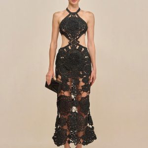ACCALIA CROCHET GOWN - BLACK